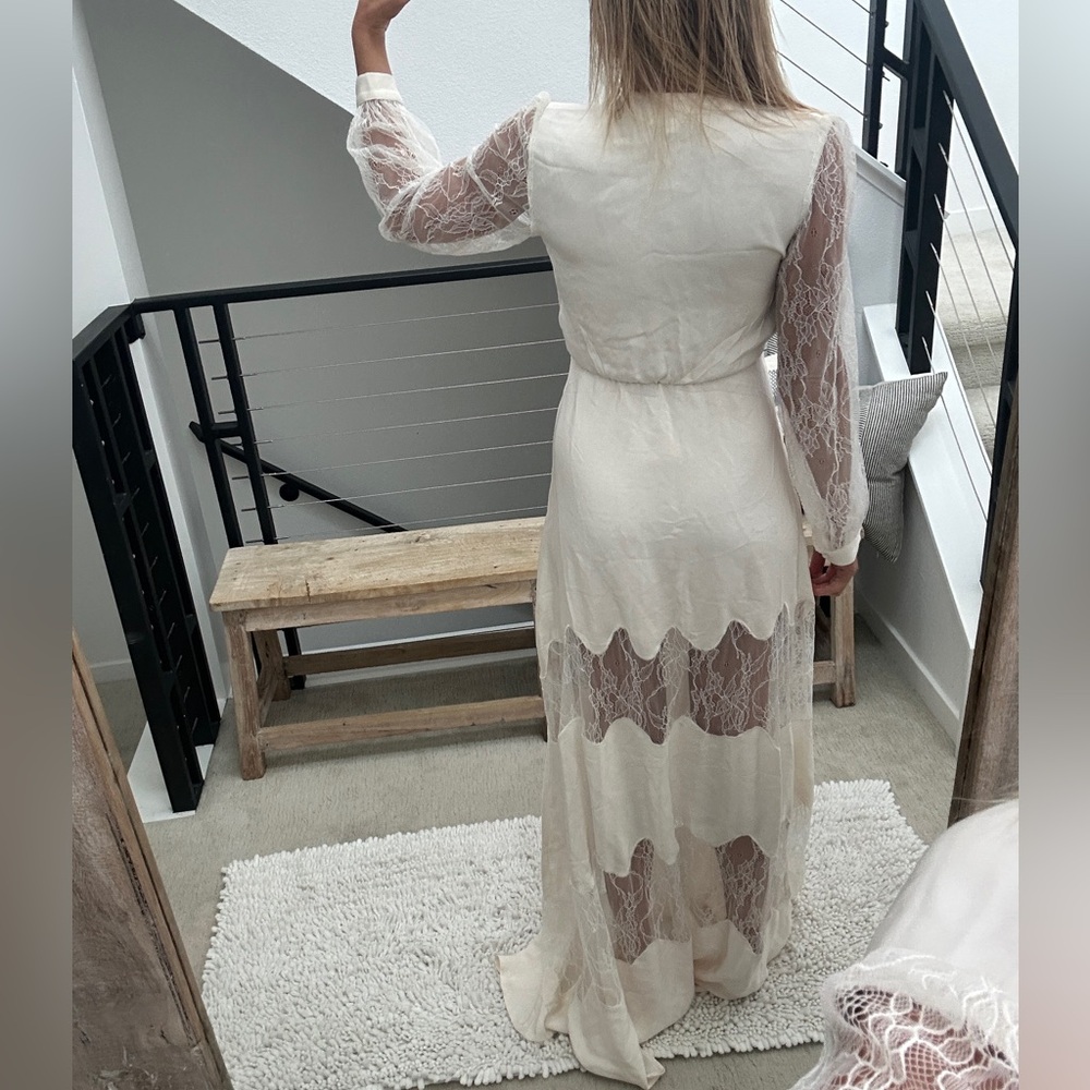 Stone Cold Fox Friar White Lace Deep V Maxi Gown Boho Festival Outfit | Size M/L - Picture 9 of 17
